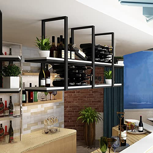 Deckenregal Weinregal - 100cm Schwebendes Hängeregal, 2 Schichten Deckenmontage Lagerregal, Metallständer für Weinflaschen Pflanzen Bücher Lagerung, für Restaurant, Bar, Cafe (Weiss, 100×30×80cm)