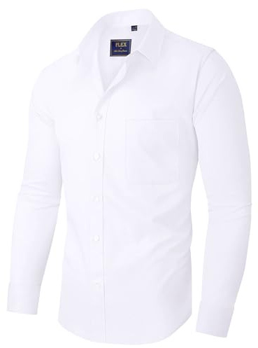 siliteelon Mens Long Sleeve Shirts Stretch Plain Dress Smart Casual Shirts | Easy to Iron, Regular Fit, Wrinkle Free, Soft Comfort, for Work Office Business, Wedding Party Evening Daily, with Pocket