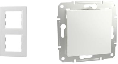 Schneider Electric Asfora EPH5810221D 2-Fach Rahmen für Schalter und Steckdose, Vertikal, weiß & Asfora EPH5670121D Blindabdeckung, Abdeckplatte, ABS, Weiß