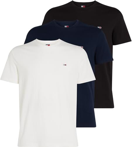 Tommy Jeans Herren TJM Xslim 3 Pack Tee Dm0dm21579 S/S T-Shirt, Multi (Ecru/Black/Dark Night Navy), S EU