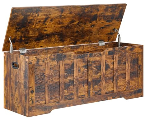 VANKILEY 47.2Storage chest extra large,storage trunk with 2 safety Hinges,Wooden storage bench,Shoe Bench,47.2x15.7x19.1 Inch,Easy Assembly,storage bench for bedroom,living room,entryway,Rustic brown