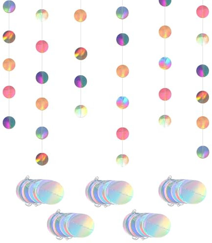 5 Stück 4m Papier Girlande Set, Hängende Iridescent Runde Garland, Glitzer Deko Geburtstag, Glitzer Runde Kreis Banner, Regenbogen Rund Punkte Papier, Runde Papier Girlande Bunt für Karneval Jubiläen