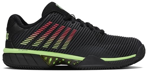 K-Swiss Men's Hypercourt Express 2 HB Tennis Shoe, Black/Soft Neon Green/Neon Lava, 11.5 M
