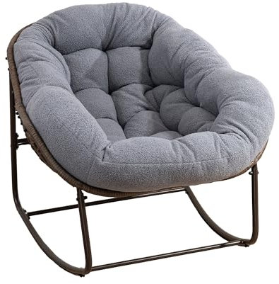 LIFEISLE Schaukelstuhl Schaukelsessel mit Rattan, Loungesessel drinnen & draußen, Ei-Schaukelstuhl für Wohnzimmer Balkon Garten Outdoor und Indoor Teddy Grau