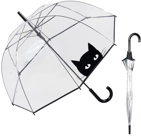 Le Monde du Parapluie - Parapluie cloche transparent automatique - anti-vent coup-vent - 8 baleines en fibre de verre - solide - Chat