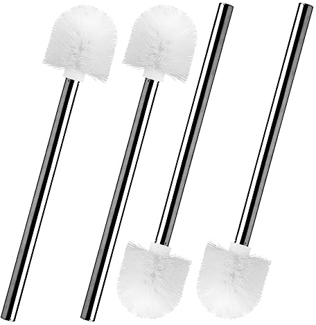XRVRILE Juego de 4 escobillas de inodoro | Cepillo de inodoro con mango de acero inoxidable resistente a la oxidación con cabeza intercambiable | Cepillo para WC