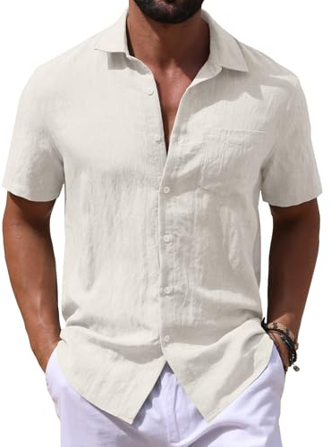Sailwind Men's Linen Button Down Shirts Short Sleeve Casual Lightwetght Beach Summer Vacation Shirt with Pocket White