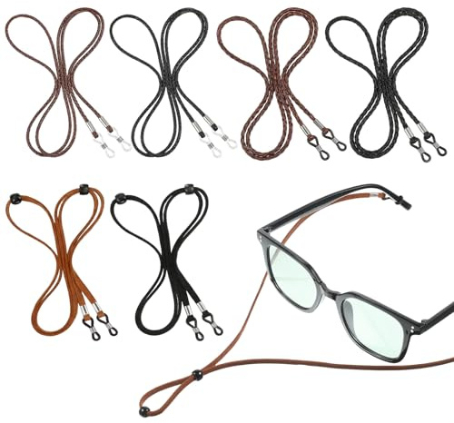 6 Pcs Glasses Strap Spectacles Cord Eyeglass Strap Chains Eyeglasses Holders Around Neck PU Leather Eye Glasses Holders Adjustable Eyewear String Lanyard Retainer Sunglasses Straps for Men & Women