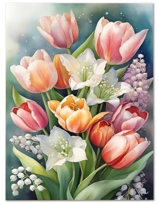 OPVYAEU Diamond Painting per adulti 17 x 21 cm, quadri con perline a tema natura e fiori, kit completo DIY Diamond Painting, puzzle quadrati creativo e rilassante per adulti