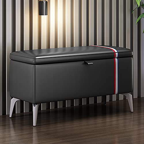 Moderno Panca Ottomana Portaoggetti in Pelle,Panca Rettangolare per Scarpe da Ingresso con Sedile Imbottito,Bauli Portaoggetti in Legno Massello Panca Portaoggetti Multifunzione-Grigio 80x35
