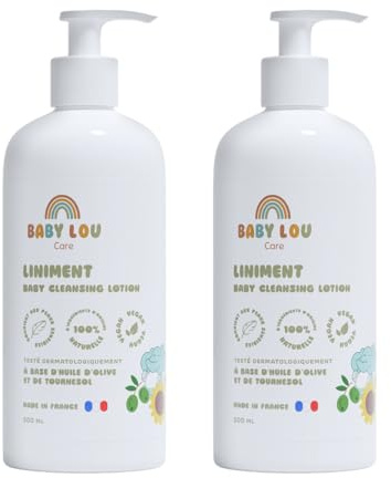 BABYLOU CARE Liniment Baby 2 x 500 ml | rengörande vård för babykänsliga hudförändringar | 100 % naturliga och veganska ingredienser, tillverkad i Frankrike | skyddar, ger näring och lugnar ömtålig
