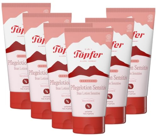 Töpfer Babycare Lozione nutriente sensitiva – cura senza profumo per la pelle secca e sensibile del bambino – con crusca di frumento biologico – senza glutine – 6 x 150 ml