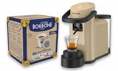 CAFFÈ BORBONE Simplymoon Macchina a Cialde - 50 Cialde di Miscela Blu - Set da 8 bicchierini in vetro