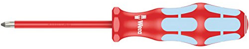 Wera 05022733001 3162 i VDE PH Tournevis isolé pour vis cruciformes PH, acier inoxydable, PH 1 x 80 mm, Rouge/Ice bleu