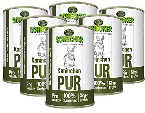 Schecker Nassfutter - Kaninchen PUR - getreidefrei - glutenfrei - 6 x 410 g auch für empfindliche bis sehr empfindliche Hunde