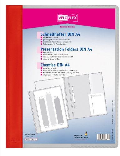 VELOFLEX 4741021 - Classeur à levier VELOFORM, 1 unité, DIN A4, rouge, PVC, couverture avant transparente, convient pour les pochettes à prospectus