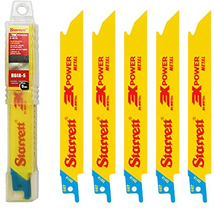 Starrett Metal Cutting Reciprocating Saw Blade - 5 Pieces B618-5 150 mm/6 Inch 18 TPI Unified Shank Straight Cut Bi-Metal - Compatible with Bosch Dewalt Makita & Many Others, Yellow
