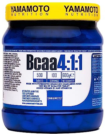 YAMAMOTO Nutrition, BCAA 4:1:1 , 500 Compresse, Integratore Alimentare di Aminoacidi Ramificati con Vitamina B1 e B6, Integratore per Sportivi, 600 gr