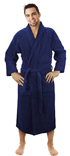 Navy Blue Bathrobe Unisex Shawl Collar Terry Towel 100% Cotton Unisex Stars & Stripes Brand Bathrobe S/M