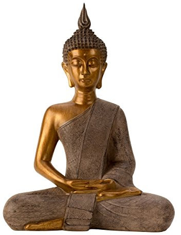 Buddha Figur im Lotussitz 42 cm Gold Grau