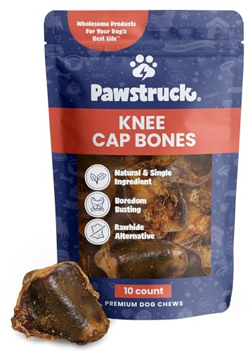 Pawstruck Natural Knee Cap Dog Bones - Treats for Aggressive Chewers, Low Fat & High Protein Chews, Beef Flavor, Long-Lasting Rawhide Alternatives - 10 Pack, Packaging May Vary