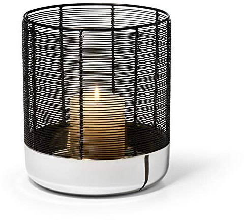 Philippi - Luna Windlicht L - glänzende Basis kominiert mit Einer Haube aus schwarzem Drahtgeflecht - erzeugt stimmungvolle Effekte - das Windlicht ist Teil der Serie Luna von PHILIPPI