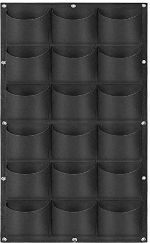 WHATWEARS Hanging Planting Grow Bags, 18 Pockets Hanging Vertical Wall Planter Wall Mounted Grow Bag Outdoor Indoor Gardening Vertical Greening Flower Container, Planting Bags(1.0 m × 0.5 m, Black)