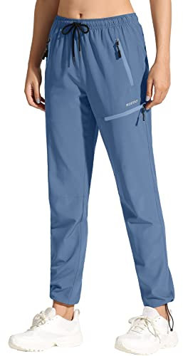 MOCOLY Leicht Wanderhose Damen Cargo Outdoorhose Trekkinghose Funktionshose Elastischem Gummibund Sommer Outdoor Hose Lang Schnelltrocken UPF 50 mit Reißverschlusstasche Blau Lila L