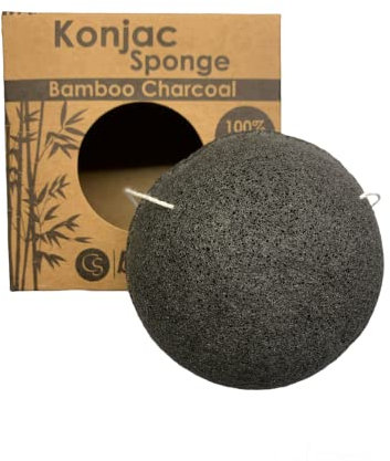 CS Beauty Set of Konjac Sponges - 3X Natural Exfoliating and Cleansing Sponge Shower Puffs for Face and Body Including Bamboo Charcoal - Vegan & Cruelty Free