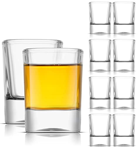 JoyJolt Glass Shot Glasses Set of 10 - City 2oz Heavy Base Square Shot Glasses, Perfect for Espresso, Tequila, Aperitif, Limoncello Liqueur