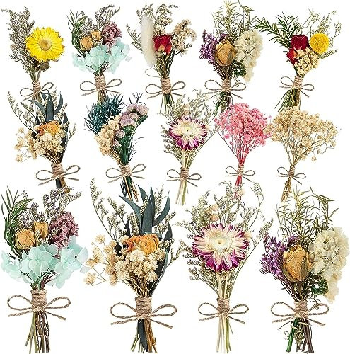 10 Pcs Mini Dried Flower Bouquet, Wildflower Garland Decor, Don't Forget Me Flower Bouquets for DIY Crafts Photo Props Present Decor