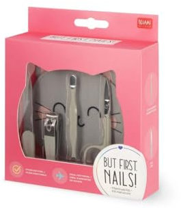 Legami - Kit de manucure - But First, Nails!, Ciseaux, Coupe-ongles, Lima, Spingicuticules pour manucure et pédicure, Set de poche et portable, idéal pour les voyages, usage domestique, Kitty