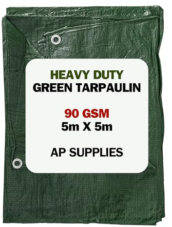 AP Supplies Green Tarpaulin 90gsm, M-Grade, 5m x 5m