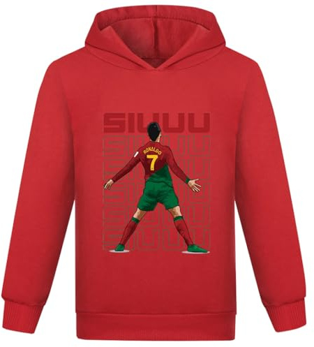 Sudaderas con capucha de fútbol para niños fanáticos del No.7, sudaderas casuales unisex, regalos para niños, rosso, 9-10 años