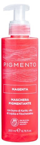 Pigmento, Maschera Pigmentante per Capelli con Burro di Karité, Olio di Jojoba e Fitocheratina, Formula Nutriente 100% Vegan e Senza Parabeni, Rosso Magenta 200 ml