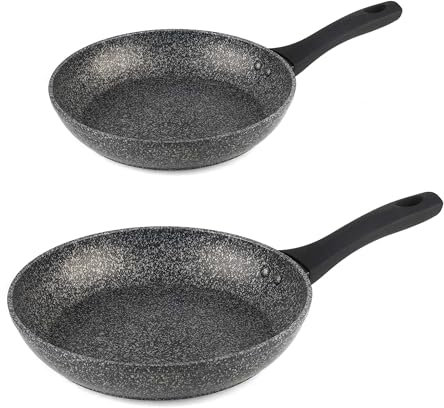Salter COMBO-9285 Megastone Thermo Collar Frying Pan Set – 20/32 cm Pans, Non-Stick Coating 10 x Tougher, Corrosion & Scratch-Resistant Forged Aluminium, Heat Indicator Collar, Metal Utensil Safe