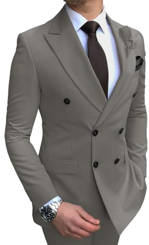 Oanviso Completo Uomo 2 Pezzi Abito Set Business Suit Slim Fit Smoking Blazer Bottoni Completi Completo Festa, Matrimonio A Grigio L