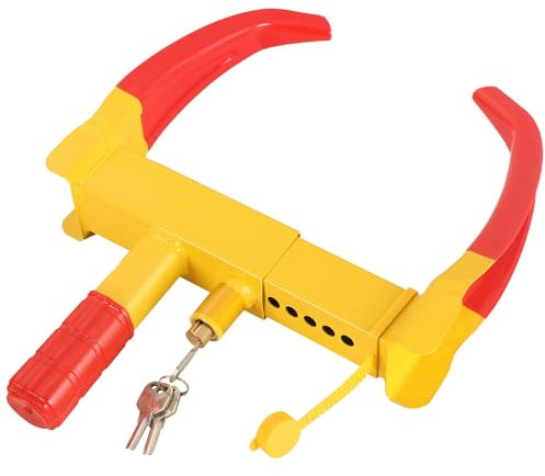 DASBET Wheel Clamp Lock Anti-Theft Wheel Lock Clamp Heavy Duty Car Wheel Lock with 3 Keys Adjustable Security Tire Clamp Fits 7-11 Width Tyres Security Clamp for Cars Caravans Trailers (Red)