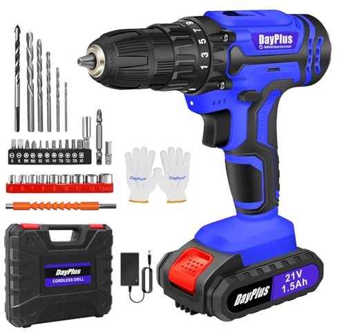 21V Cordless Drill Set, Power Drill with 0-1400 RPM 2 Adjustable Speed & 25+1 Torque Setting, 3/8'' Keyless Chuck Cordless Driver with LED Light & Lithium-Ion Battery Electric Driver for DIY Projects