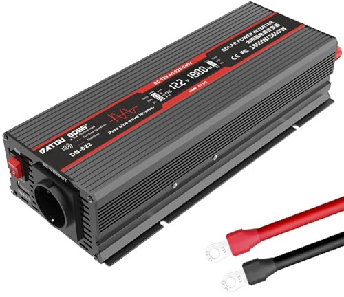 DATOUBOSS Convertisseur 12v 220v Pur Sinus 1800W Onduleur, Transformateur de Tension avec Prise EU de Courant Alternatif, Port USB Et écran LCD, pour Appareils Ménagers Voiture Caravane Camping Voyage