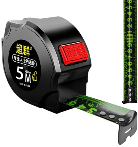 KIPTVO 5M/16.4ft Fluorescent Steel Tape Measure, Tape Measure 5 Metre, Width 25mm Stainless Steel Retractable Waterproof tape measure, for Industrial and Home Easy To Read Self-Lock Measuring