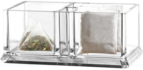Contenitore per bustine di tè, porta bustine di zucchero, organizer per tè in acrilico trasparente, compatto e salvaspazio, struttura robusta, 14,6 cm, per bancone, bevande