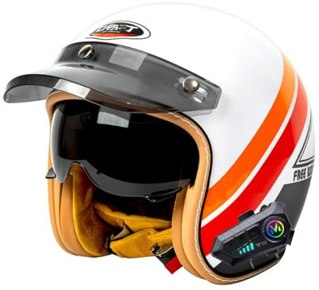 Vintage Bluetooth Casque De Moto Jet ECEDOT Homologué Face Ouverte Casque Mobylette Adulte Demi Casque avec Visière Scooter Casque Sécurité pour Homme Et Femme 1,M:57-58CM