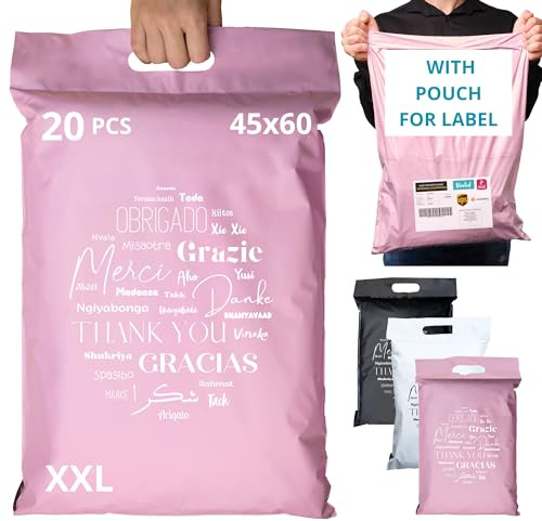 EMBALLAX - 20 Buste per Spedizioni Vinted grandi CON TASCA PER BOLLETTINO - XXL 60x45cm - NON TRANSPARENTI/RESISTENTI - Sacchetti Spedizione in Plastica - Pochette per Spedizioni Postali - grazie