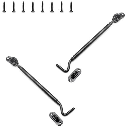 SHENGYIG 2 Pack Heavy Duty 8 inch (205mm) Stainless Steel Cabin Hook, Black Gate Latch & Door Catch for Barn Door, Shed, Fence, Cabinet, Window, Garden (Hook and Eye Latch)