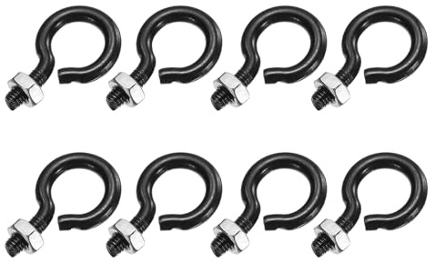 sourcing map Paquete de 8 pernos de ojo, M3 x 10 mm, acero inoxidable 304 roscado, ganchos negros con tuerca para colgar o asegurar cables