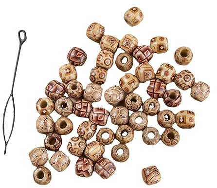 OATIPHO 60 Piezas Cuentas de Madera para Cabello de Adornos para Dreadlocks y Accesorios de Joyería para Fiestas y Bodas Decoración de Peinados