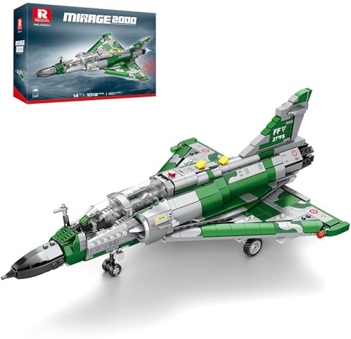 Reobrix Kit de Construction d'avion de Chasse Mirage 2000 pour Adultes, modèle réduit d'avion Militaire, Jouet STEM avec Cockpit ouvrant et Train d'atterrissage rétractable (1012 pièces)