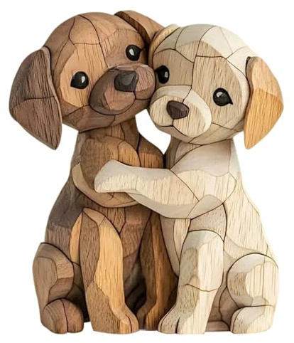 Decoración de madera para perros, figuras planas de madera 2D, linda figura de madera, decoración acogedora para parejas, niños, mujeres, hombres, para oficina, escritorio, estantería, baño