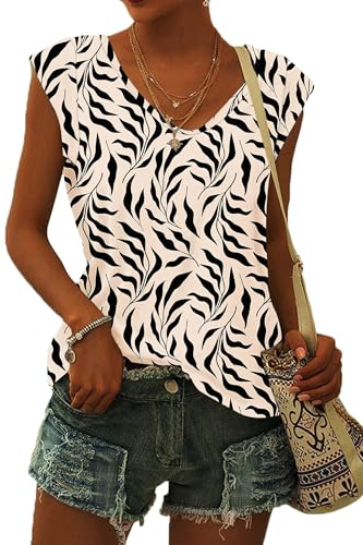 WNEEDU T Shirt Femme à Manches Courtes col V | Hauts D'été Tee Shirt Femme Sans Manches avec Finition D'épaule Tops de Base Blouses Coupe Ample Polyvalente Décontractés